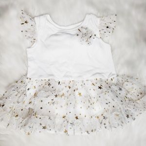 White Baby Angel Dress with Gold & Silver Stars
